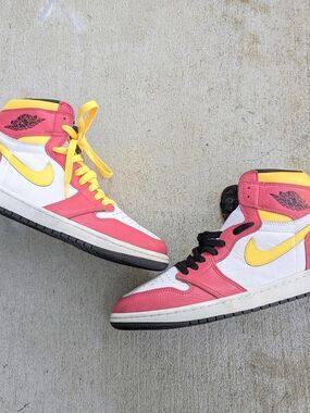 Air Jordan 1 High Top Sneakers - White, Pink & Yellow Men 10.5